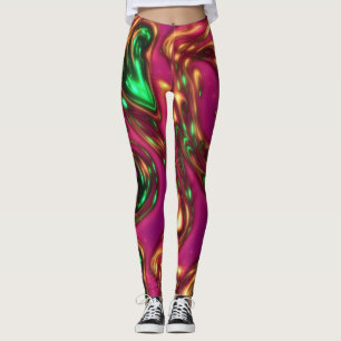 Pink & Green Neon Liquid Art Leggings Abstraits