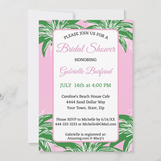 Pink & Green Palm Bridal Shower Invitation | Palm  (Devant)
