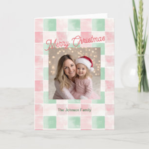 Pink Green Photo Retro Carte de Noël Motif
