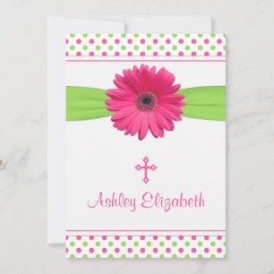 Pink Green Polka Dot Baptême Invitation