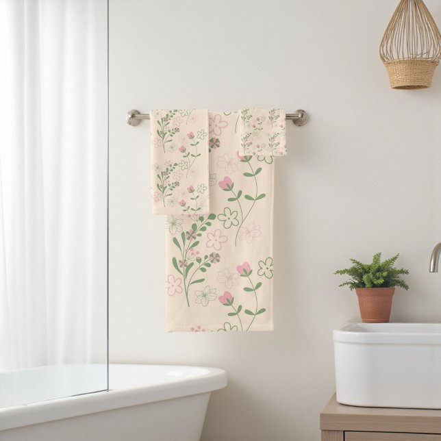 Pink Green Retro Y2K les années 70 Fleur Motif (Pink Green Retro Y2K 70s Flower Pattern Bath Towel Set)