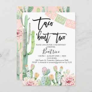 Pink Green Taco Bout Deux invitation pour le 2e an