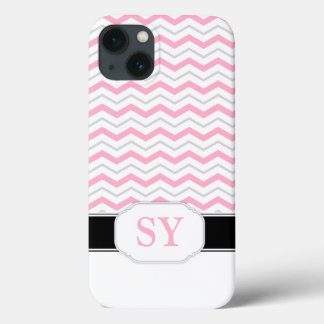 Pink & Grey Chevron Monogram iPad 2/3/4 Coque
