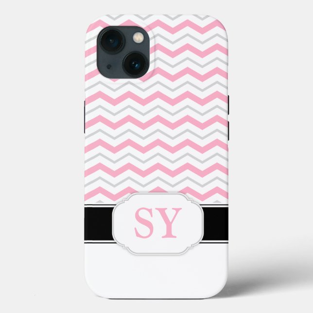 Pink & Grey Chevron Monogram iPad 2/3/4 Coque (Verso)