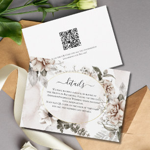 Pink Grey Floral Elegant Wedding Détails carte