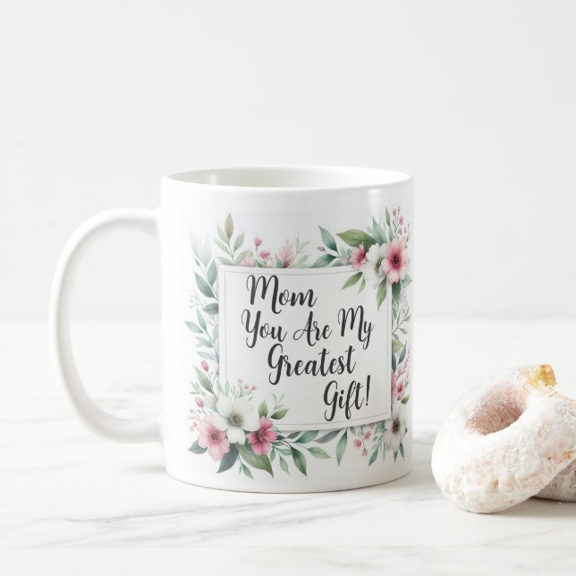 Pink & Grey Floral Maman Mère Café Mug (Avec donut)
