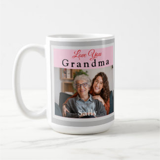 Pink & Grey Love You Grandma Photo Mug