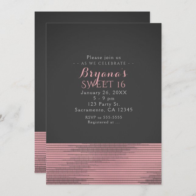 Pink & Grey Modern Glam Sequins Invitations (Devant / Derrière)