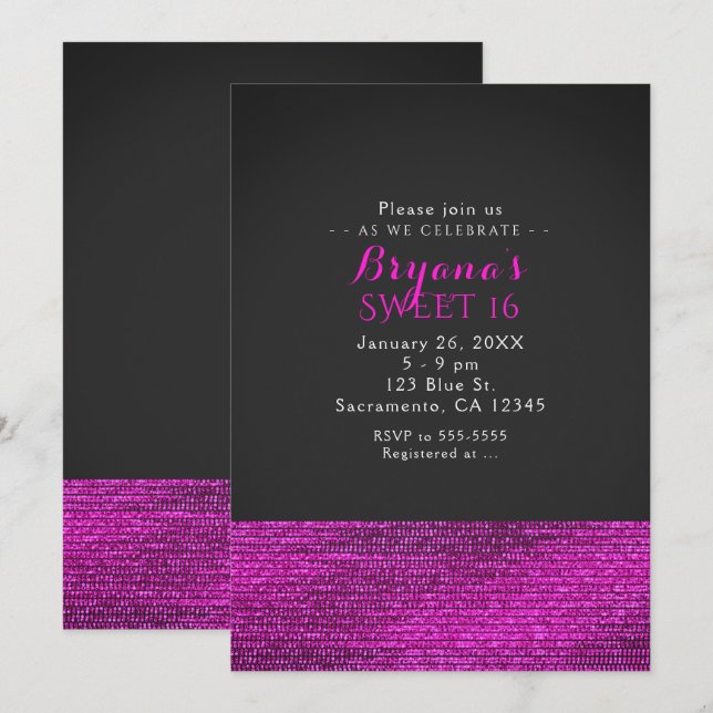Pink & Grey Modern Glam Sequins Invitations (Devant / Derrière)
