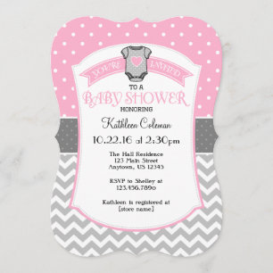 Pink Grey Polka Dot Chevron Baby shower Invitation