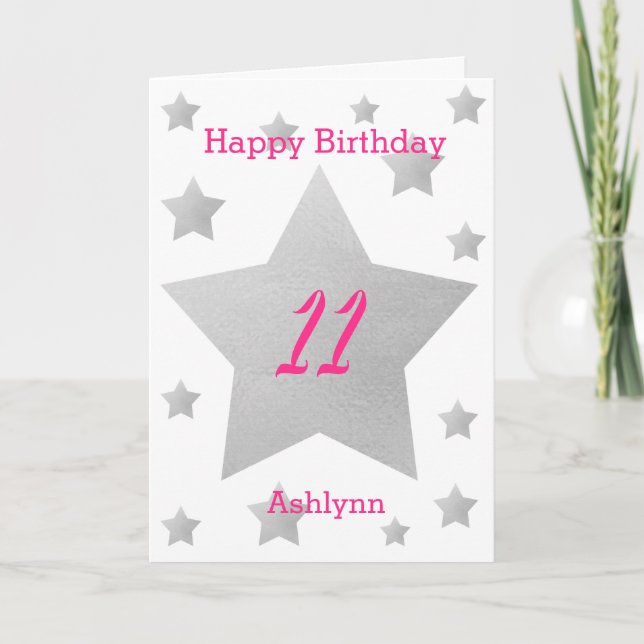 Pink Grey Stars 11e carte d'anniversaire (Devant)