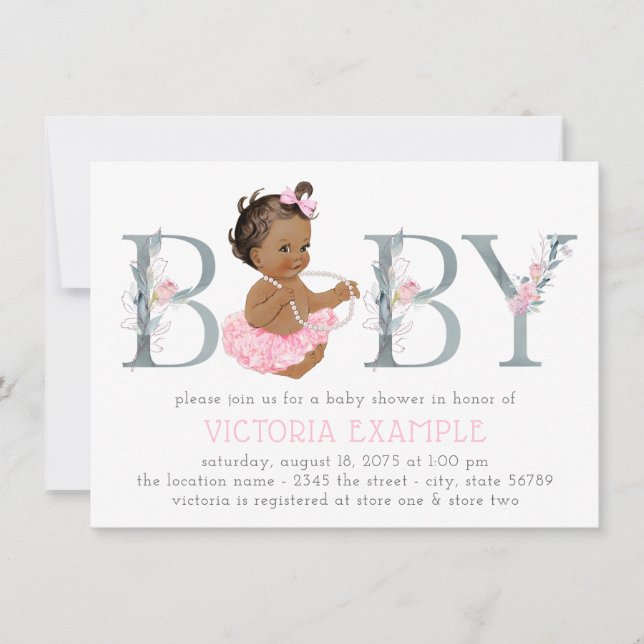 Pink Grey Tutu Ethnic Baby Girl Shower Invitations (Devant)