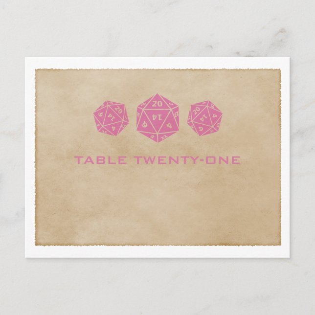 Pink Grunge D20 Dice Gamer Numéro de table Carte p (Devant)