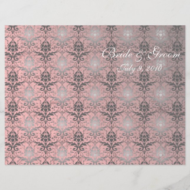 Pink Grunge Damask Programme de mariage plié (Devant)