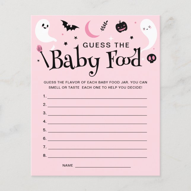 Pink Halloween Baby shower Guess Baby Food Game (Devant)