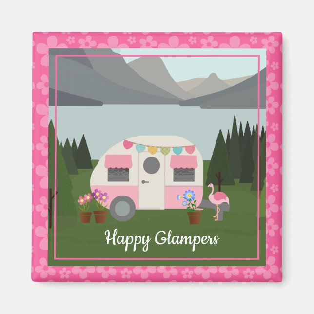 Pink Happy Camper Glampers Magnet (Devant)