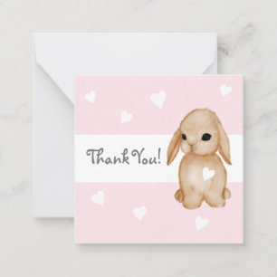 Pink Heart Bunny Baby shower Merci Cartes