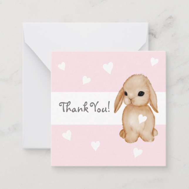 Pink Heart Bunny Baby shower Merci Cartes (Devant)