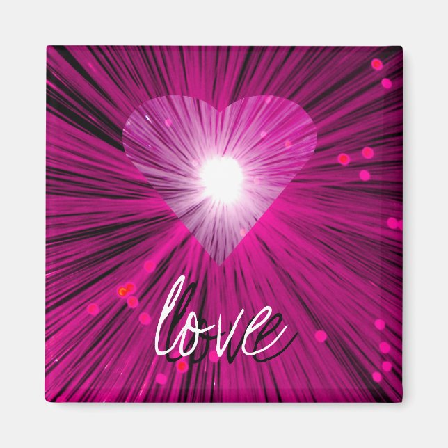 Pink Heart 'love' square fridge magnet (Devant)