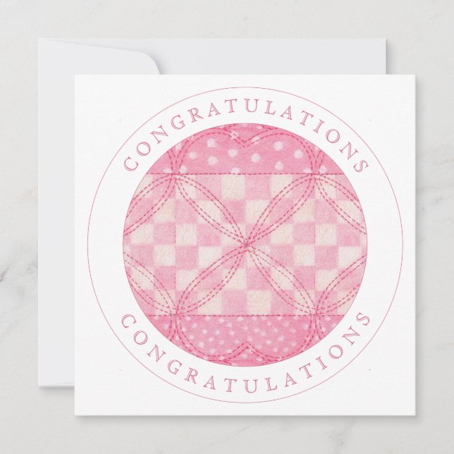 PINK HEART QUILT "Félicitations" Carte à plat (Devant)