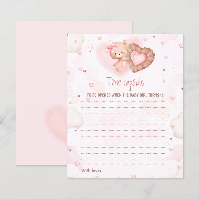 Pink Heart Time Capsule Card Valentine Baby shower (Devant / Derrière)