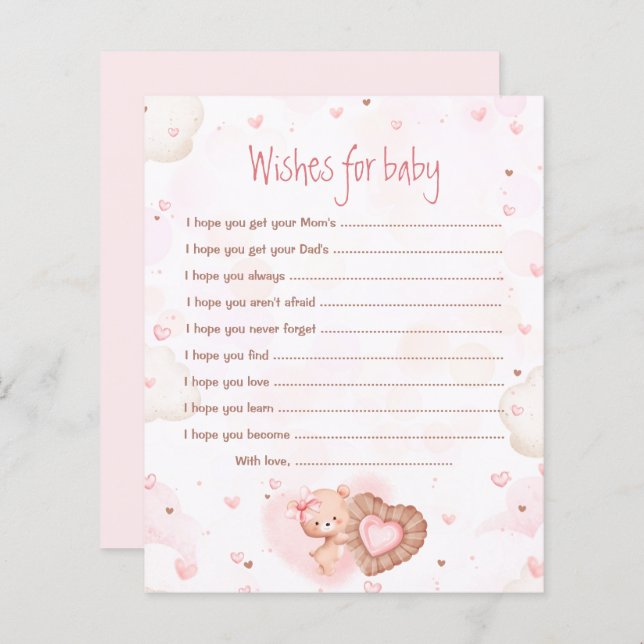 Pink Heart Wives For Baby Baby shower Game (Devant / Derrière)