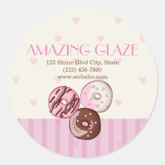 Pink Hearts Donut Shop Boulangerie Sticker Étiquet