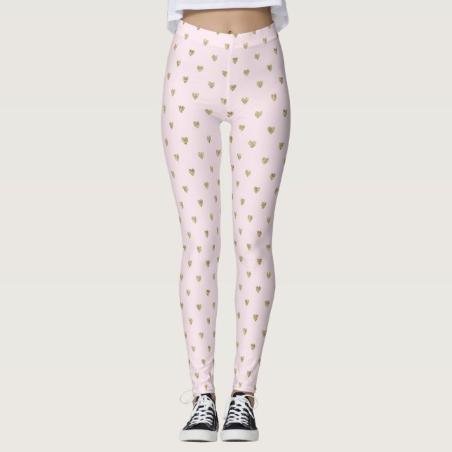 Pink Hearts Golden All-Over-Print Leggings (Devant)