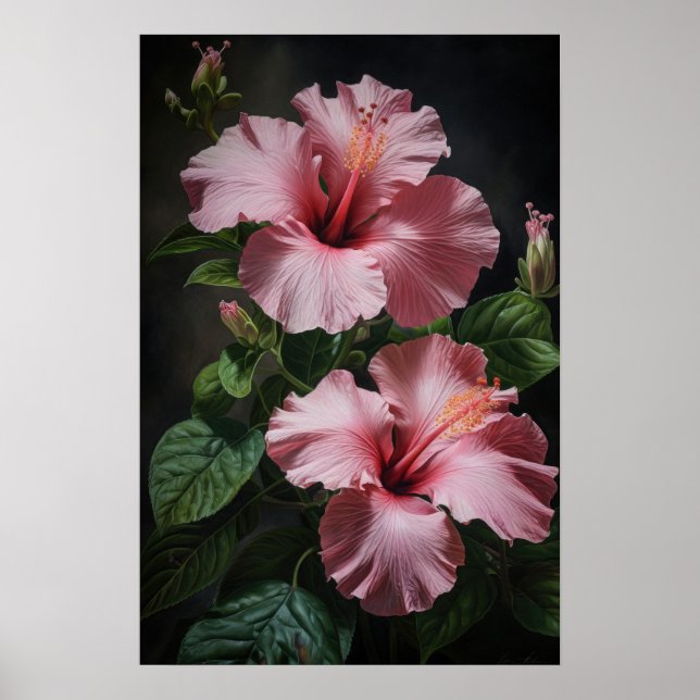 Pink Hibiscus Flower Art Imprimer Poster (Devant)