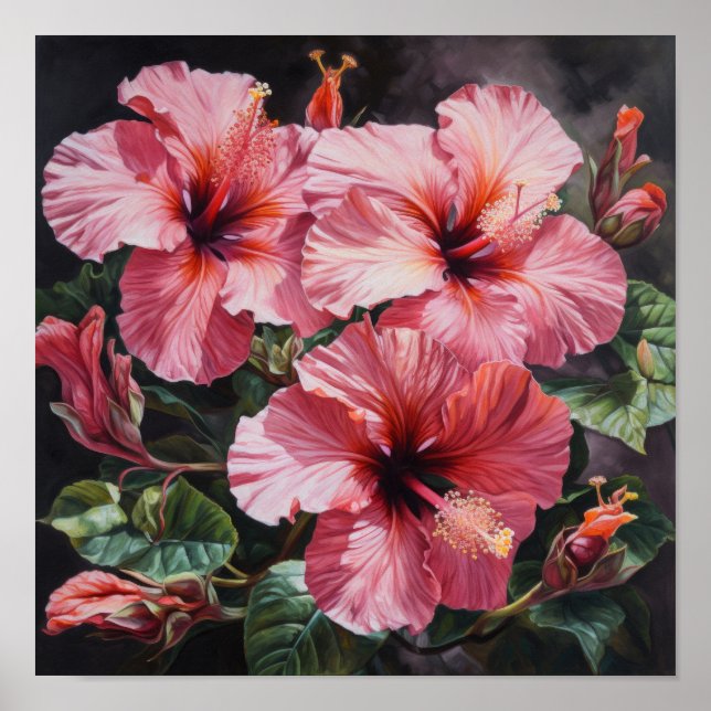 Pink Hibiscus Flower Art Imprimer Poster (Devant)