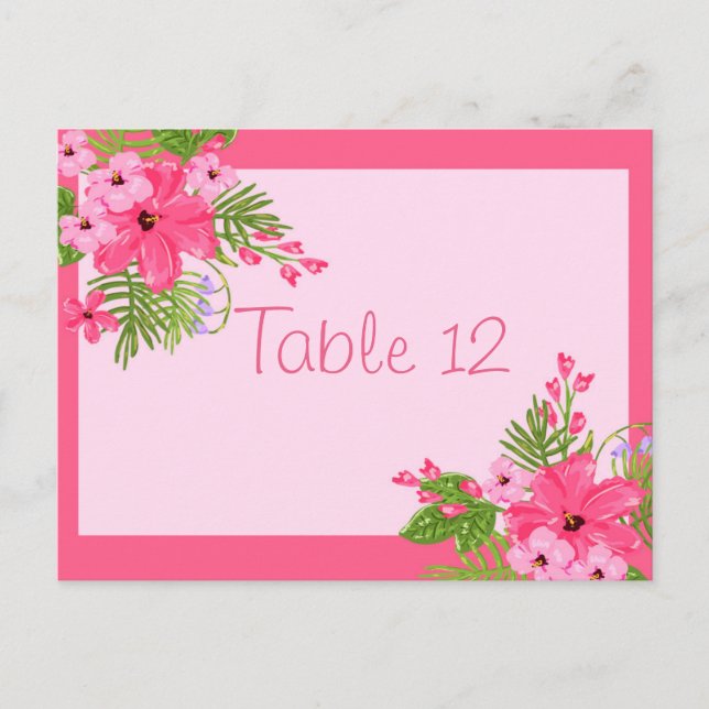 Pink Hibiscus Hawaii Mariage Numéro de table Carte (Devant)