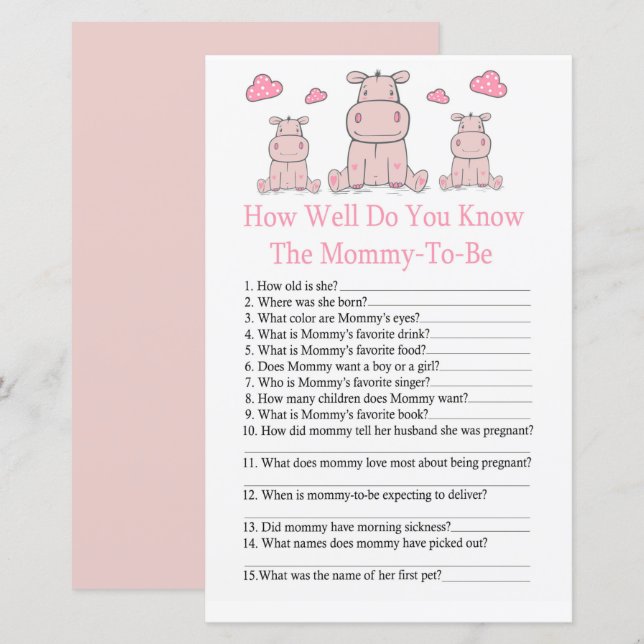 Pink Hippo Comme vous connaissez bien le jeu de ba (Devant / Derrière)
