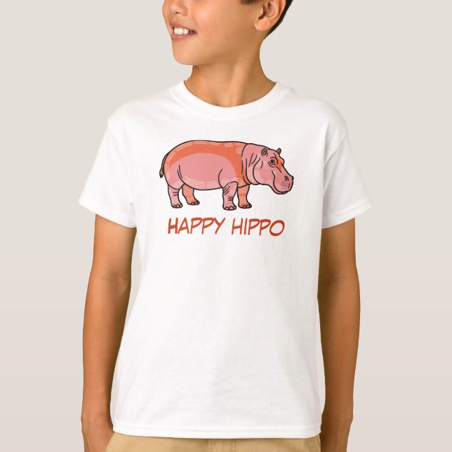 Pink Hippo Kids T-Shirt – Cute and Playful Animal  (Devant)