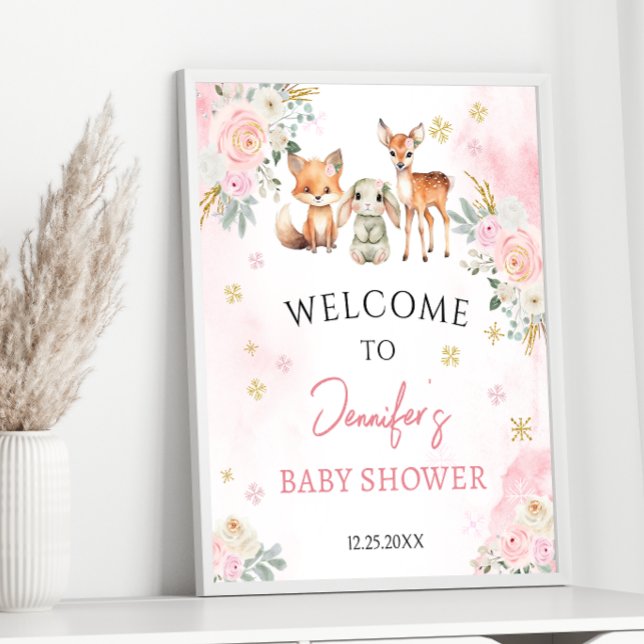 Pink hiver bébé fille douche accueil poster (Créateur téléchargé)