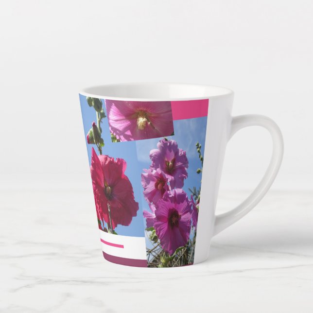 Pink Hollyhocks Design Latte Mug (Droite)