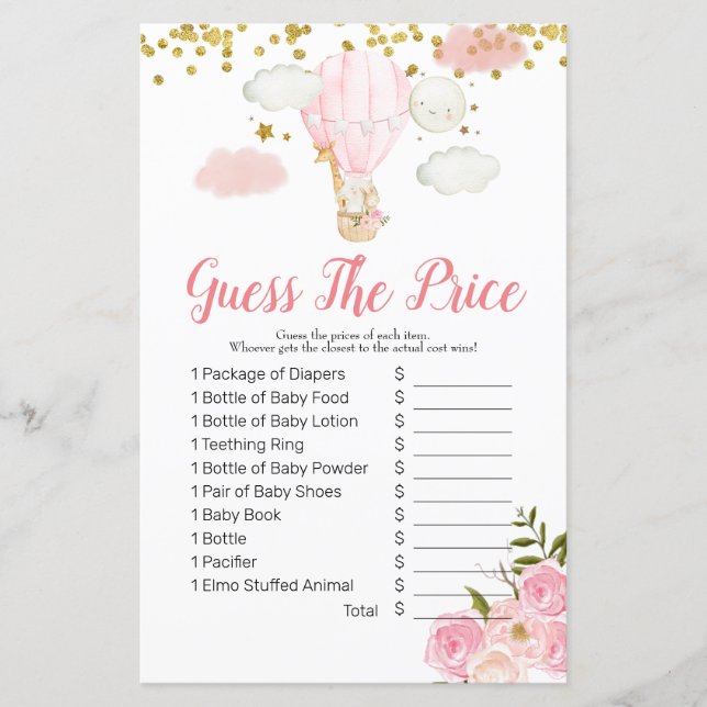 Pink Hot air ballon devine le prix Game (Devant)