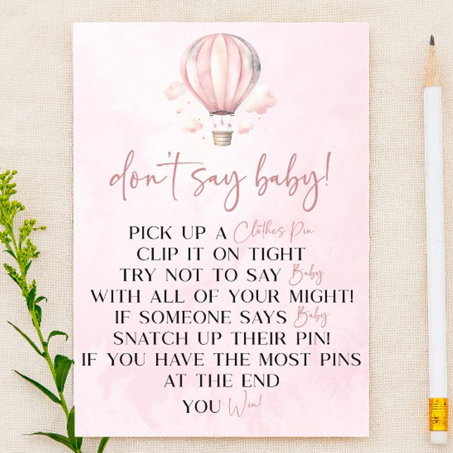 Pink Hot Air Balloon ne pas dire Baby shower jeu (Créateur téléchargé)
