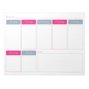Pink Hot & Blue Weekly Planner Tear Off Bloc-notes