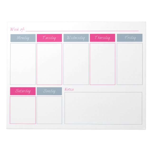 Pink Hot & Blue Weekly Planner Tear Off Bloc-notes (Devant)