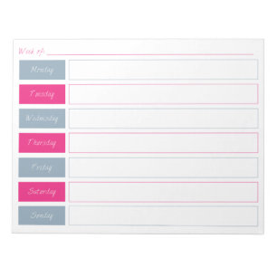 Pink Hot & Blue Weekly Planner Tear Off Bloc-notes