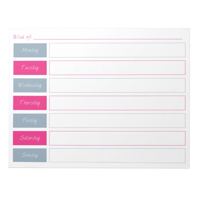 Pink Hot & Blue Weekly Planner Tear Off Bloc-notes (Devant)