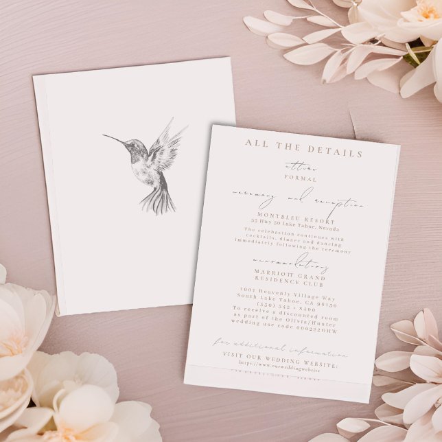 Pink Hummingbird Détails du Mariage Cartes de boît (Créateur téléchargé)