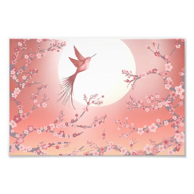 Pink hummingbird moonlight Calm art poster  (Devant)