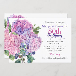 Pink Hydrangea Floral 80e anniversaire Invitation