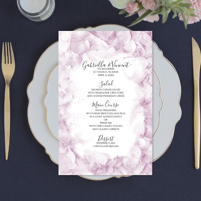 Pink Hydrangea Flowers Watercolor Menu Mariage (Créateur téléchargé)