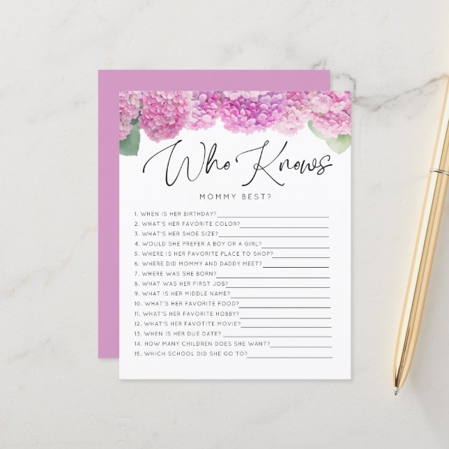 Pink Hydrangea Qui Connaît Maman Jeux Pour Bébé (Devant/Arrière en situation)