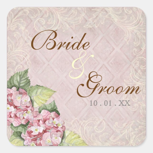 Pink Hydrangea Swirl - Sceau Mariage ou Sticker (Devant)
