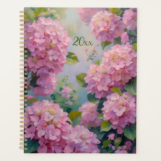 Pink Hydrangeas Floral Spiral-Bound Planner Spring (Devant)