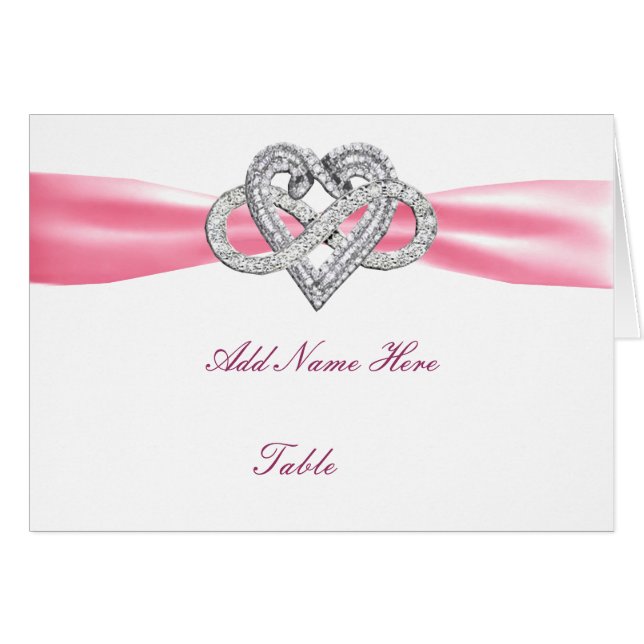 Pink Infinity Heart Mariage Table Carte Place (Devant Horizontal)