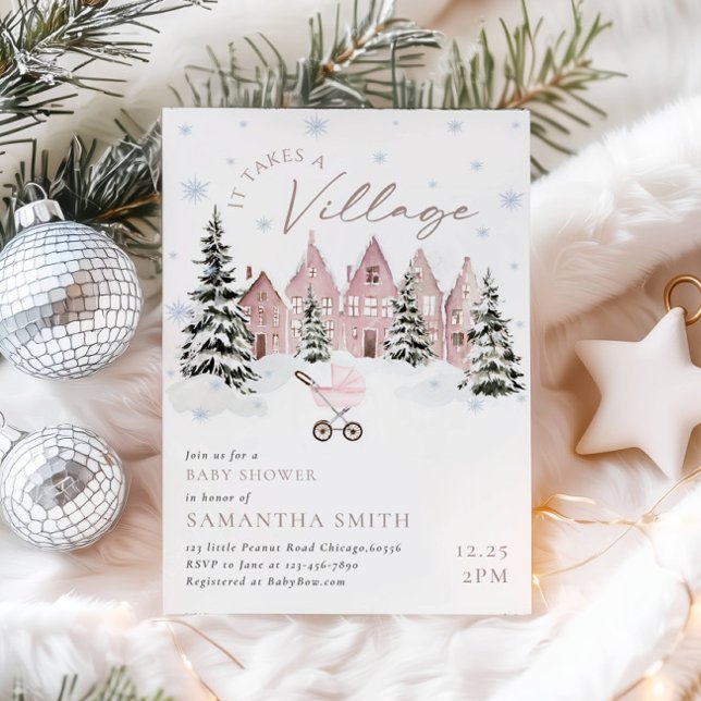 Pink It Takes A Village Baby Shower Invitation (Créateur téléchargé)